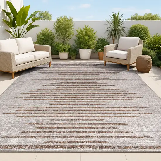 Beige And Brown Striped Indoor Outdoor Area Rug Photo 4