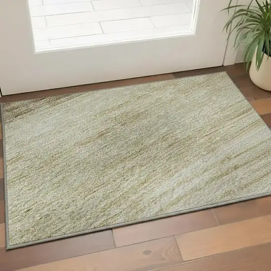 Beige And Brown Striped Washable Area Rug With UV Protection Photo 2