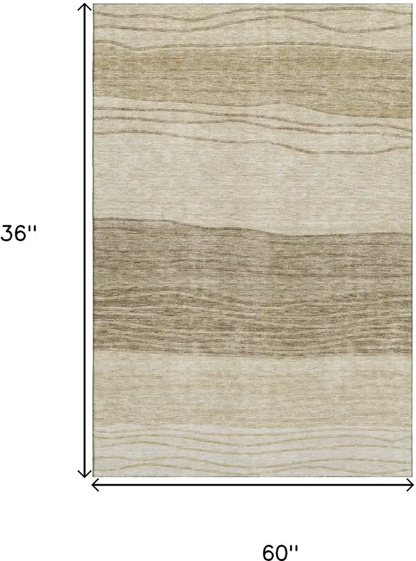 Beige And Brown Striped Washable Area Rug With UV Protection Photo 3