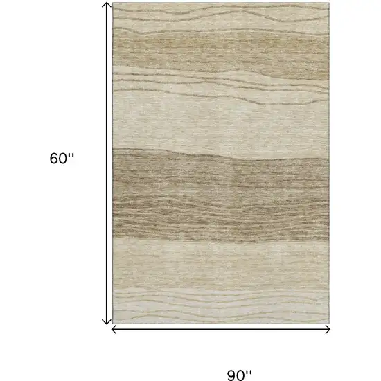 Beige And Brown Striped Washable Area Rug With UV Protection Photo 3