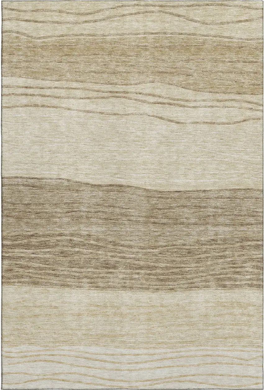 Beige And Brown Striped Washable Area Rug With UV Protection Photo 5
