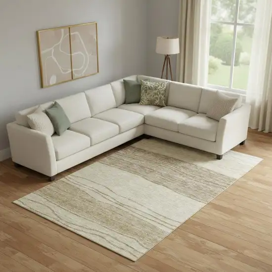 Beige And Brown Striped Washable Area Rug With UV Protection Photo 1