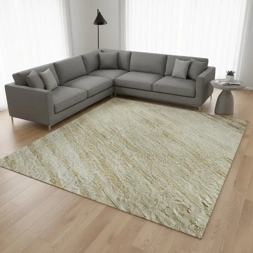 Beige And Brown Striped Washable Area Rug With UV Protection Photo 2