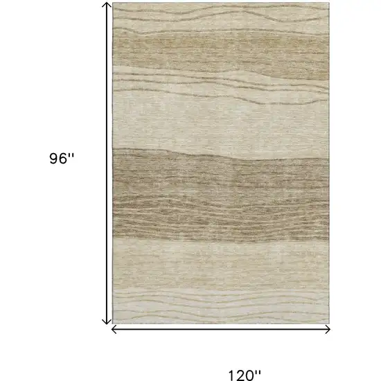 Beige And Brown Striped Washable Area Rug With UV Protection Photo 3