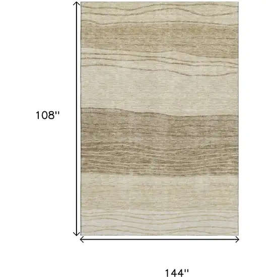 Beige And Brown Striped Washable Area Rug With UV Protection Photo 3