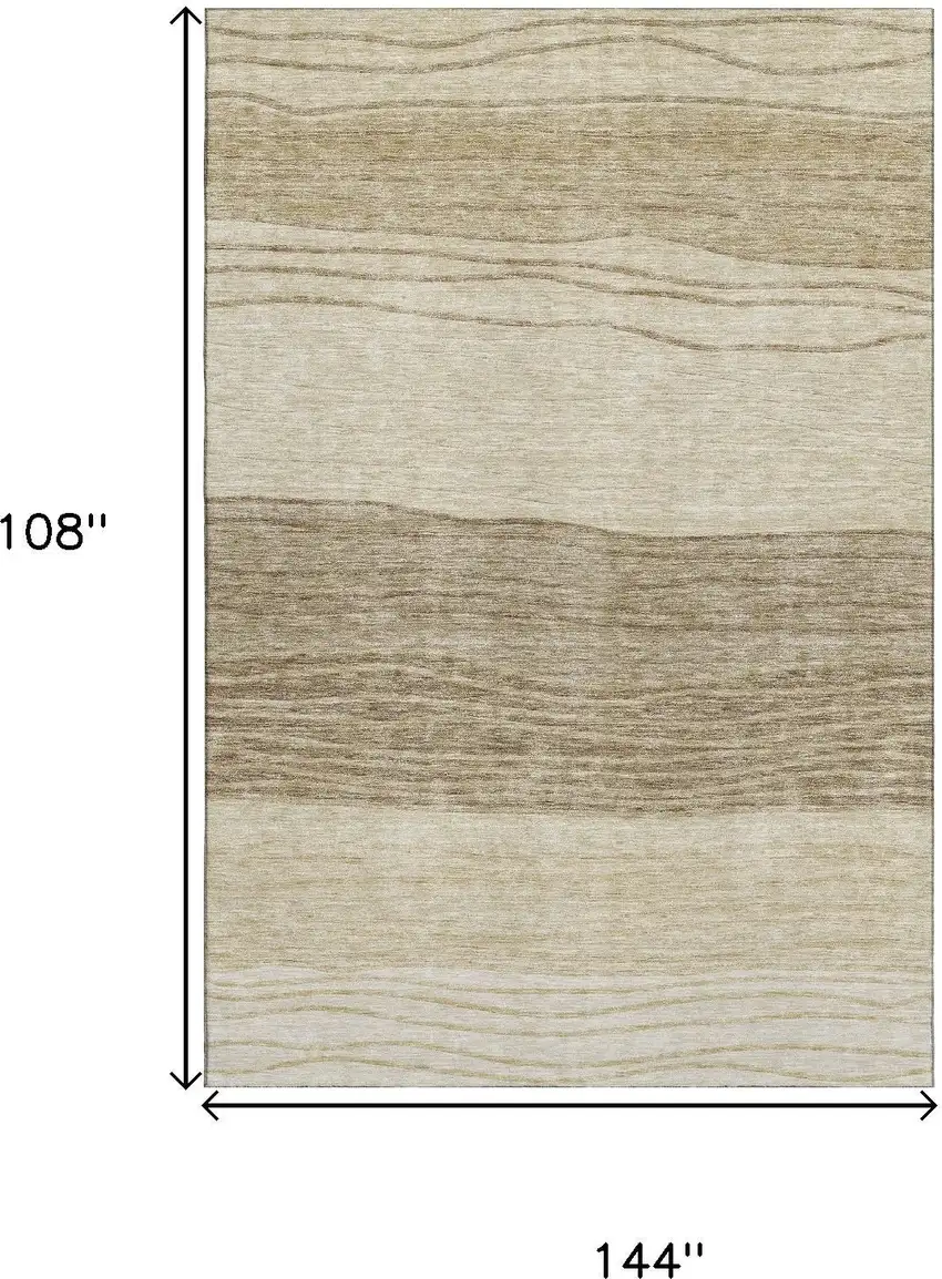 Beige And Brown Striped Washable Area Rug With UV Protection Photo 3