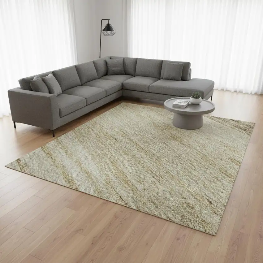 Beige And Brown Striped Washable Area Rug With UV Protection Photo 2