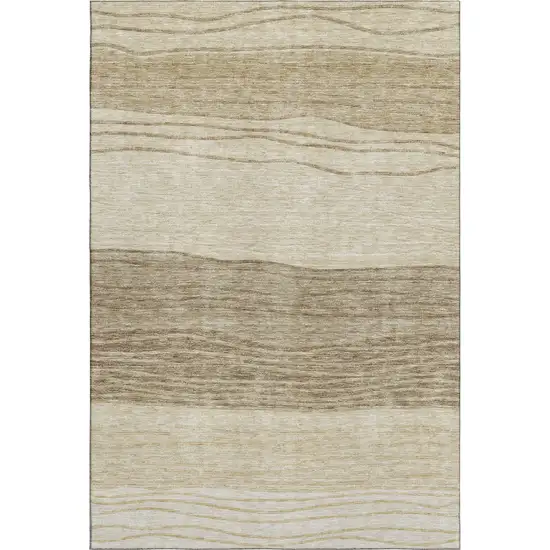 Beige And Brown Striped Washable Area Rug With UV Protection Photo 6