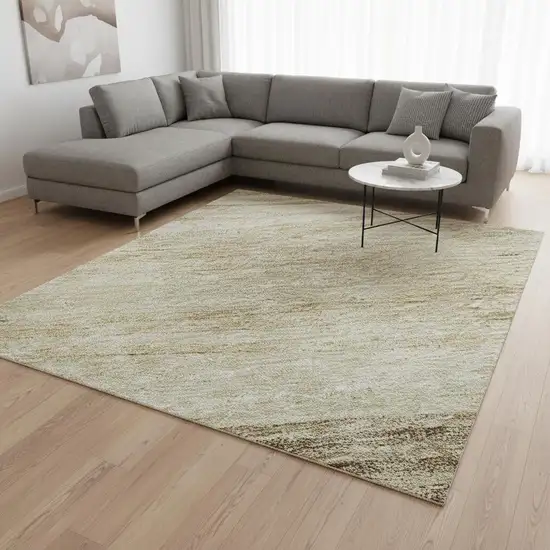 Beige And Brown Striped Washable Area Rug With UV Protection Photo 2