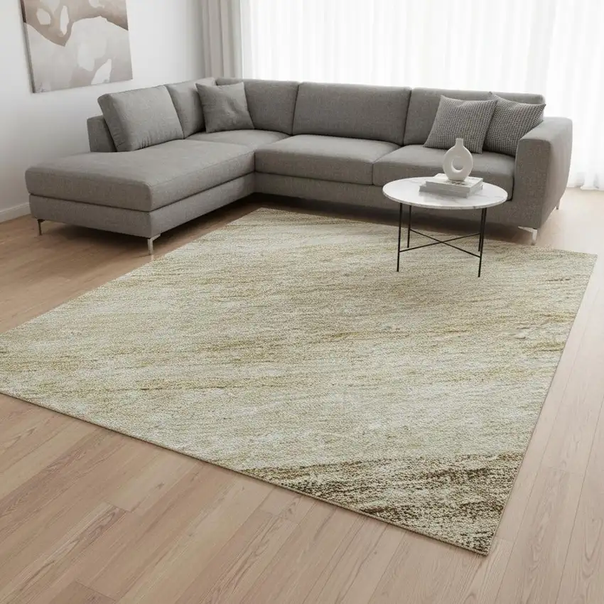 Beige And Brown Striped Washable Area Rug With UV Protection Photo 2