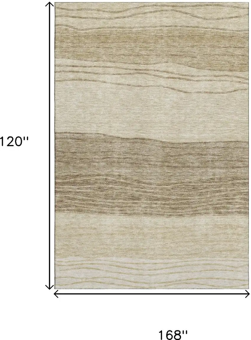 Beige And Brown Striped Washable Area Rug With UV Protection Photo 3