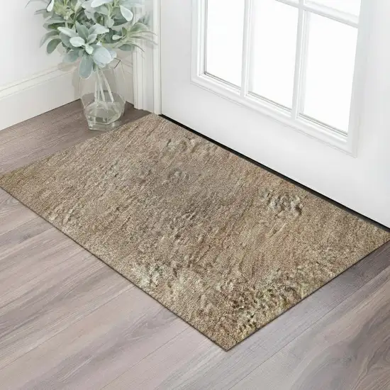 Beige And Brown Striped Washable Area Rug With UV Protection Photo 2