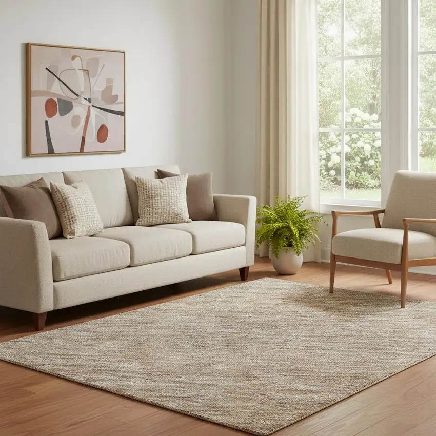 Beige And Brown Striped Washable Area Rug With UV Protection Photo 2