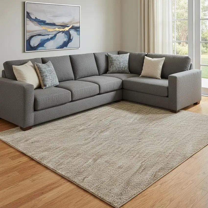 Beige And Brown Striped Washable Area Rug With UV Protection Photo 2