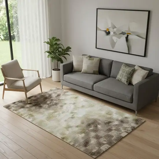 Beige And Brown Striped Washable Area Rug With UV Protection Photo 2