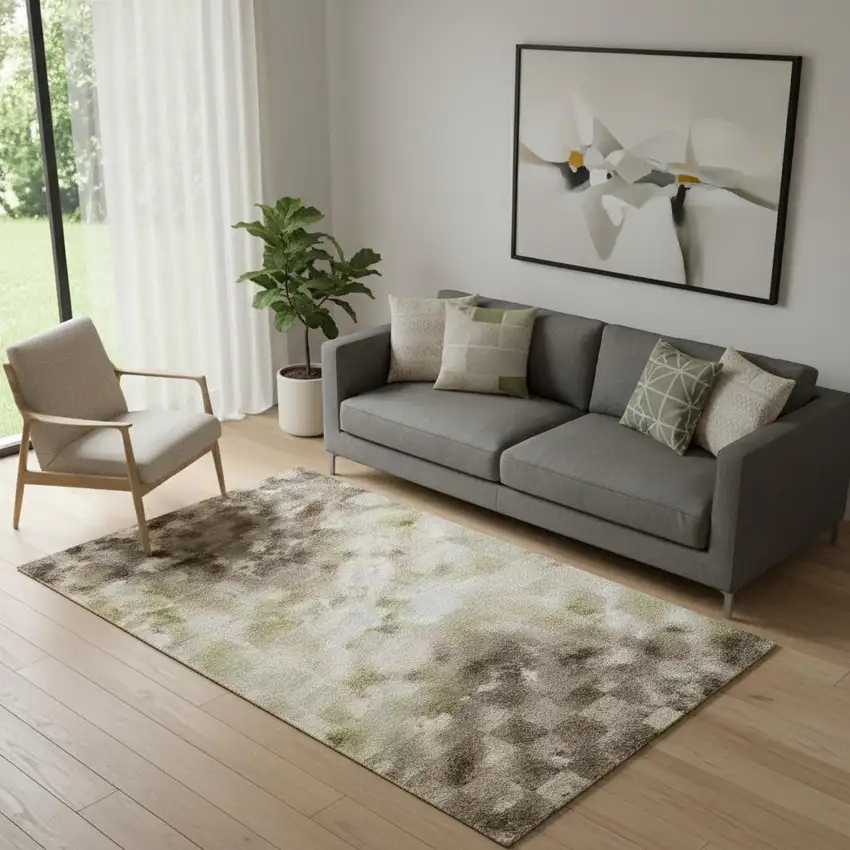 Beige And Brown Striped Washable Area Rug With UV Protection Photo 2