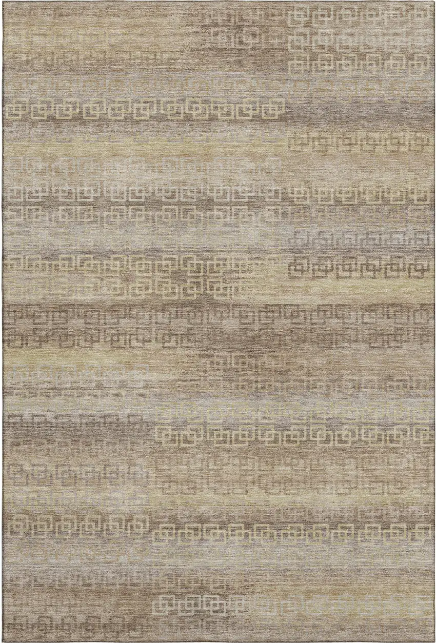 Beige And Brown Striped Washable Area Rug With UV Protection Photo 7