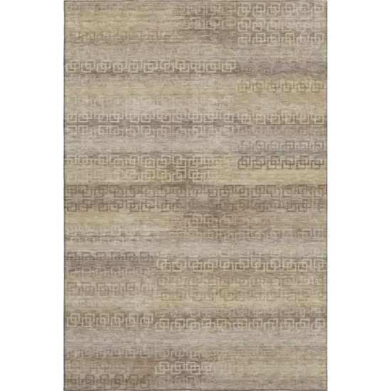 Beige And Brown Striped Washable Area Rug With UV Protection Photo 6
