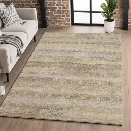 Beige And Brown Striped Washable Area Rug With UV Protection Photo 4