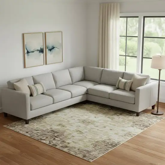 Beige And Brown Striped Washable Area Rug With UV Protection Photo 2