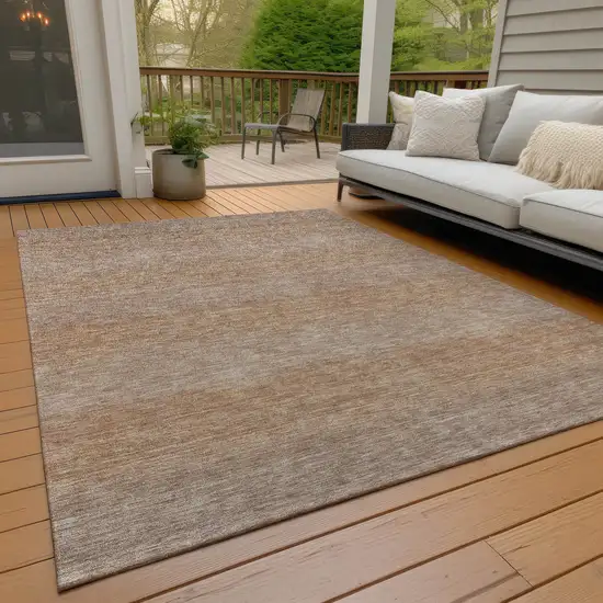 Beige And Brown Striped Washable Indoor Outdoor Area Rug Photo 9