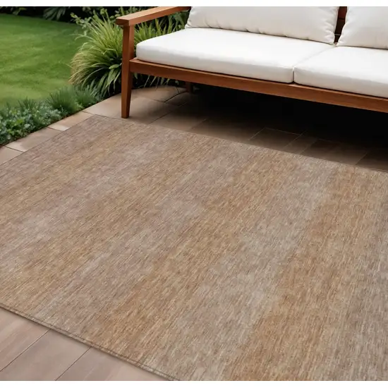 Beige And Brown Striped Washable Indoor Outdoor Area Rug Photo 1