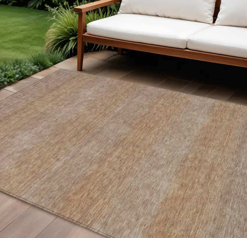 Beige And Brown Striped Washable Indoor Outdoor Area Rug Photo 1