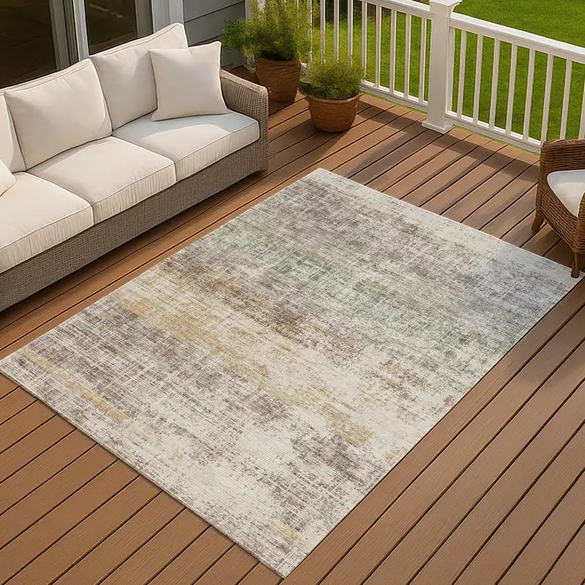 Beige And Brown Striped Washable Indoor Outdoor Area Rug Photo 4