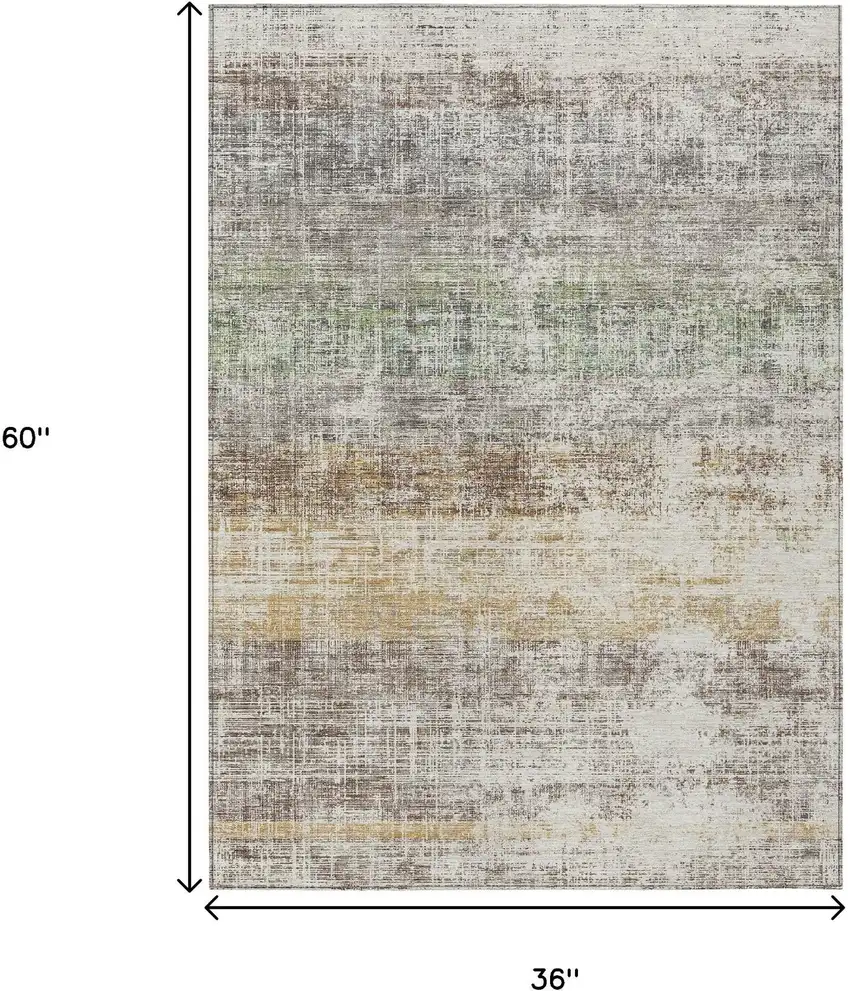 Beige And Brown Striped Washable Indoor Outdoor Area Rug Photo 7