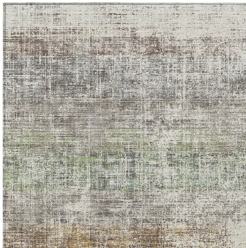 Beige And Brown Striped Washable Indoor Outdoor Area Rug Photo 2