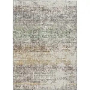 Photo of Beige And Brown Striped Washable Indoor Outdoor Area Rug