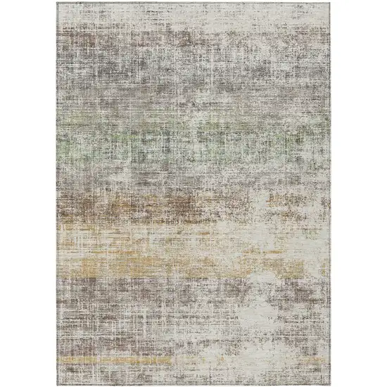 Beige And Brown Striped Washable Indoor Outdoor Area Rug Photo 1