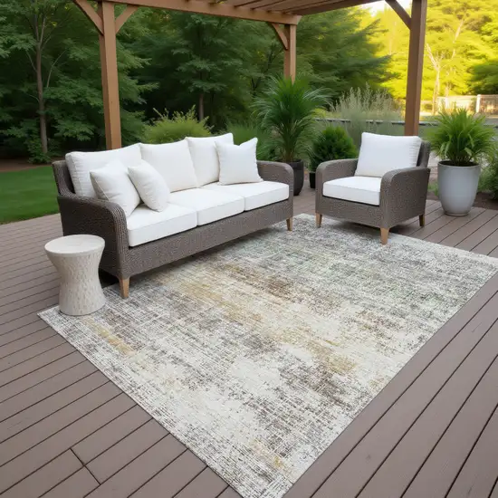 Beige And Brown Striped Washable Indoor Outdoor Area Rug Photo 7