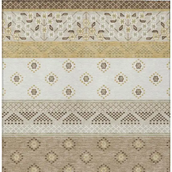 Beige And Brown Striped Washable Indoor Outdoor Area Rug Photo 4