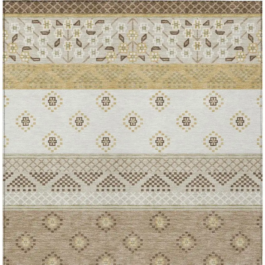 Beige And Brown Striped Washable Indoor Outdoor Area Rug Photo 4