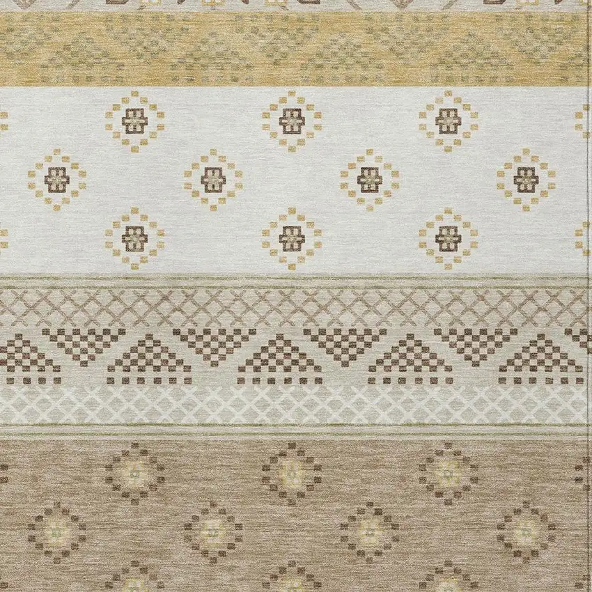 Beige And Brown Striped Washable Indoor Outdoor Area Rug Photo 3