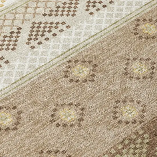 Beige And Brown Striped Washable Indoor Outdoor Area Rug Photo 6