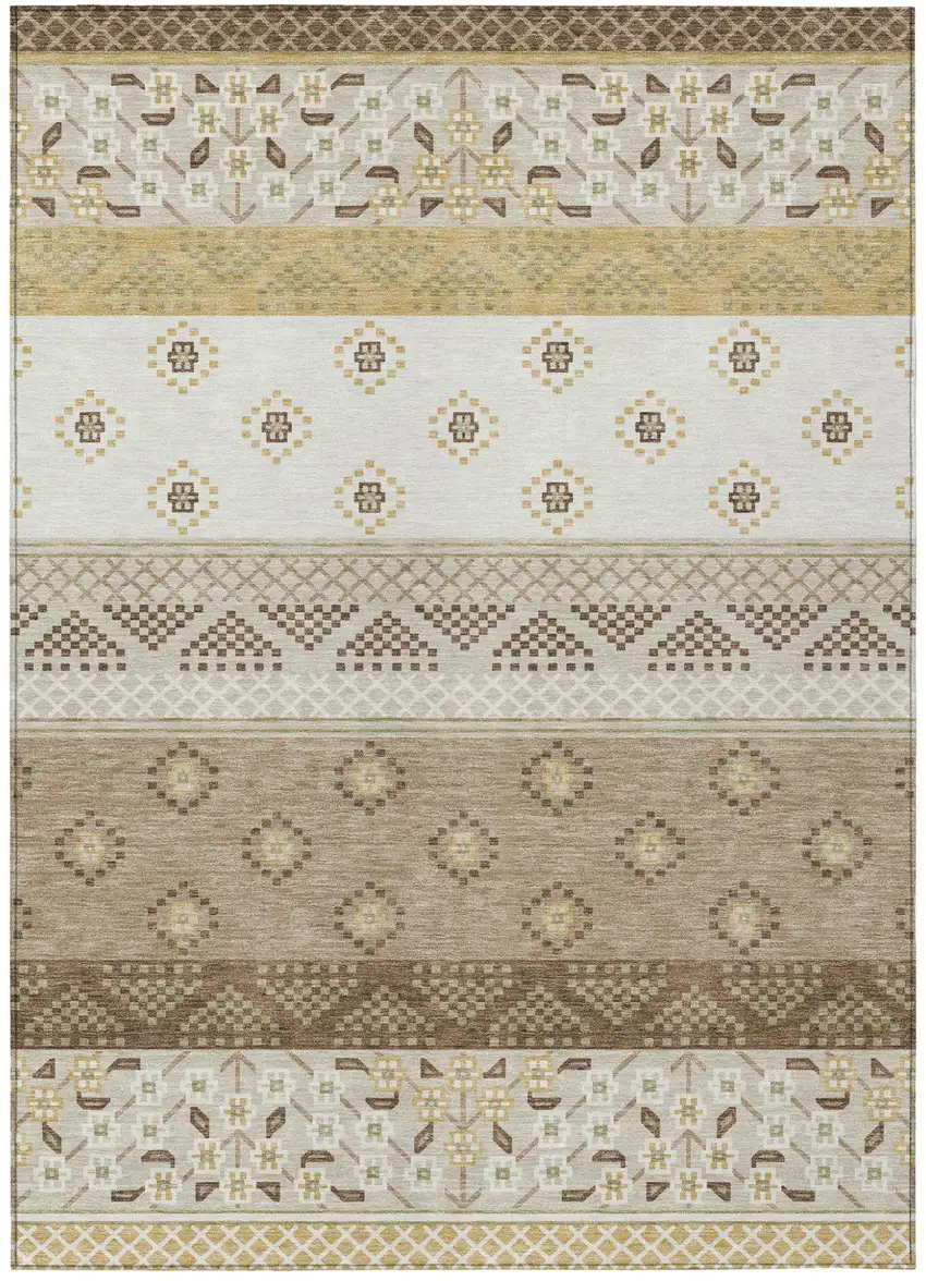 Beige And Brown Striped Washable Indoor Outdoor Area Rug Photo 2