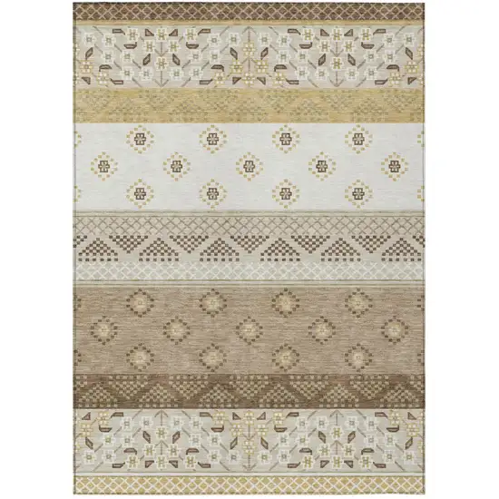 Beige And Brown Striped Washable Indoor Outdoor Area Rug Photo 2