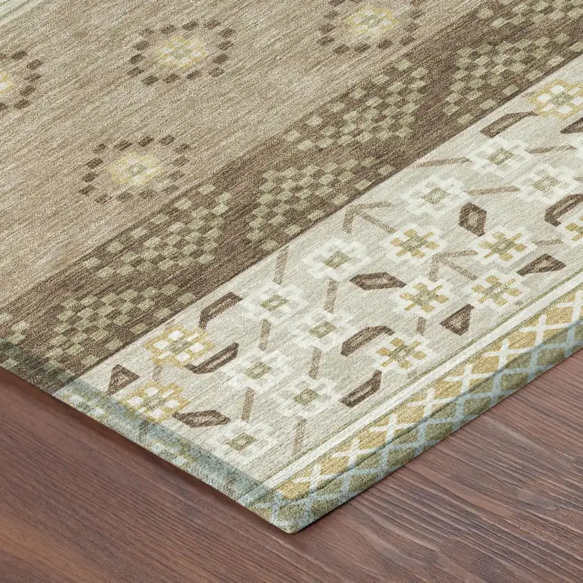 Beige And Brown Striped Washable Indoor Outdoor Area Rug Photo 5
