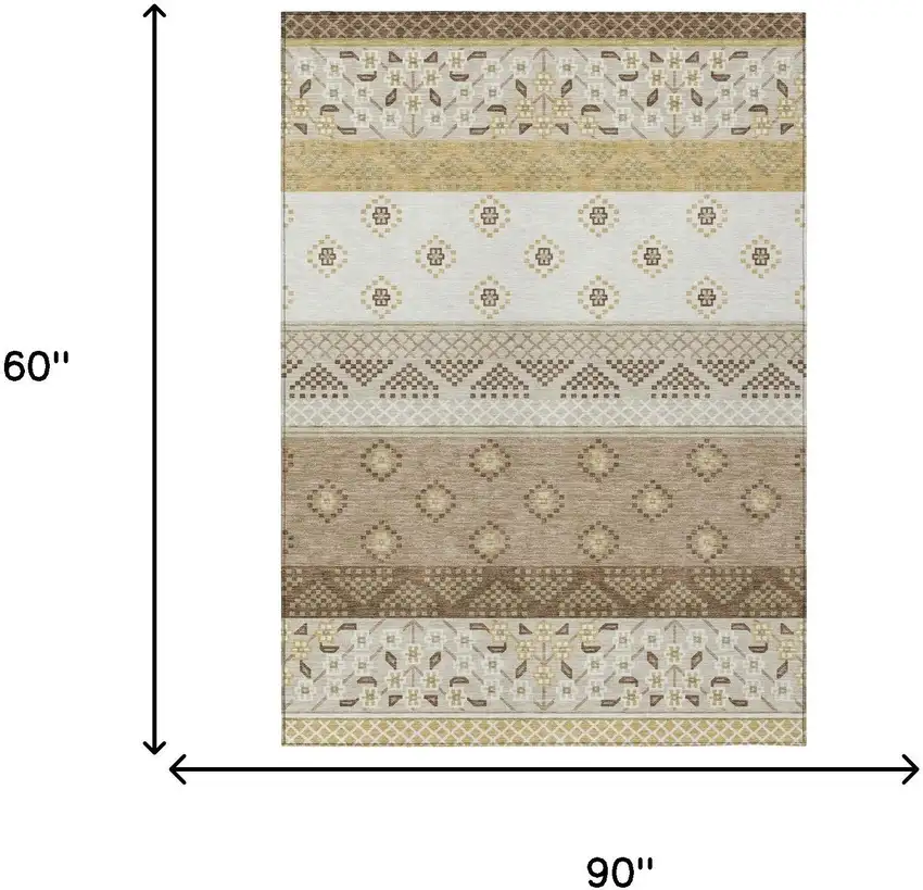 Beige And Brown Striped Washable Indoor Outdoor Area Rug Photo 7