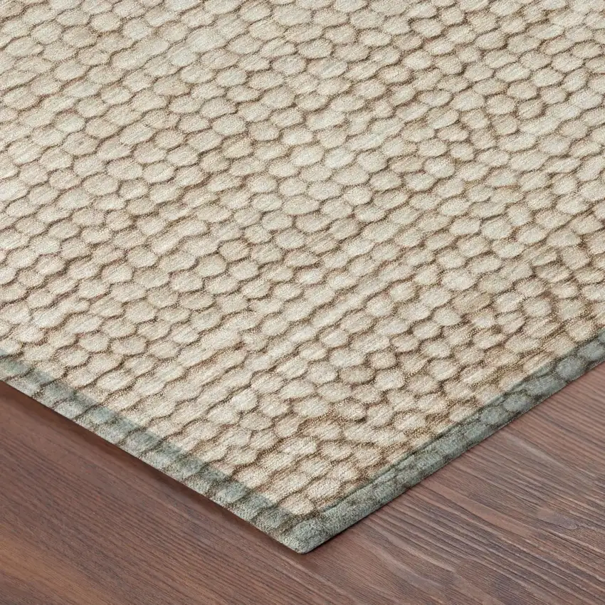 Beige And Brown Striped Washable Indoor Outdoor Area Rug Photo 5
