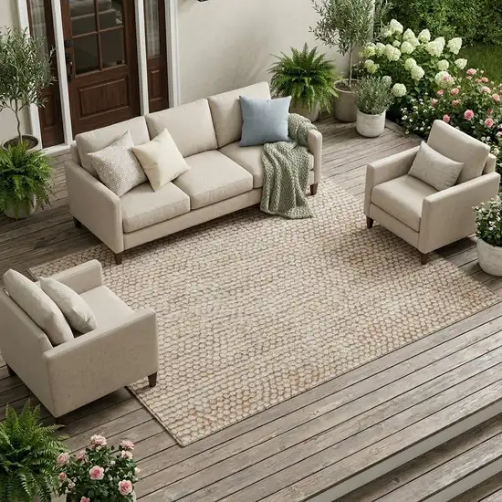 Beige And Brown Striped Washable Indoor Outdoor Area Rug Photo 1