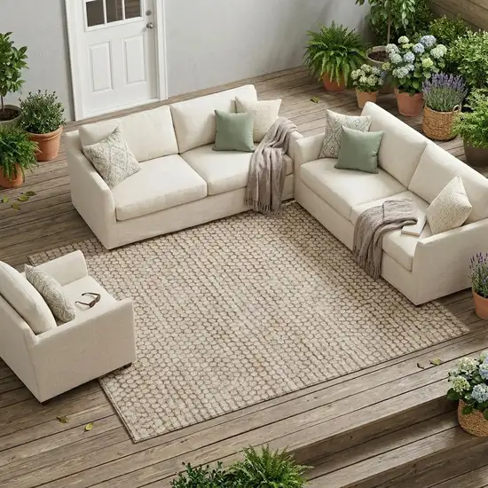Beige And Brown Striped Washable Indoor Outdoor Area Rug Photo 1