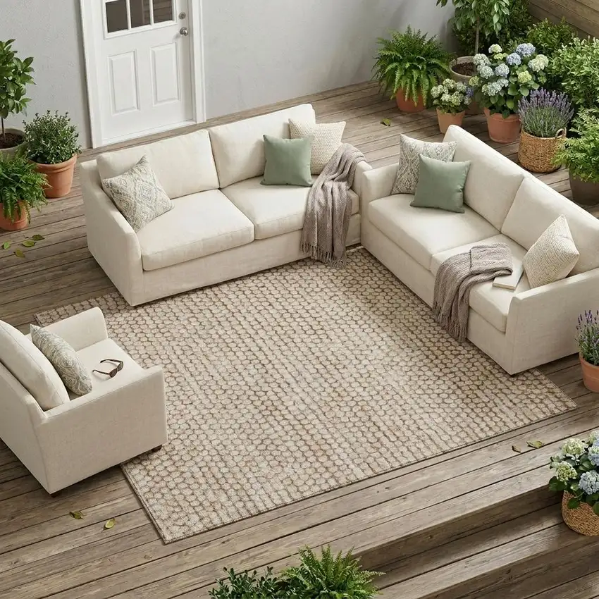 Beige And Brown Striped Washable Indoor Outdoor Area Rug Photo 1
