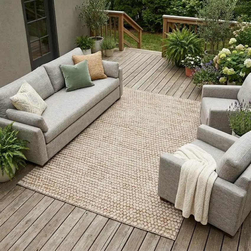 Beige And Brown Striped Washable Indoor Outdoor Area Rug Photo 1
