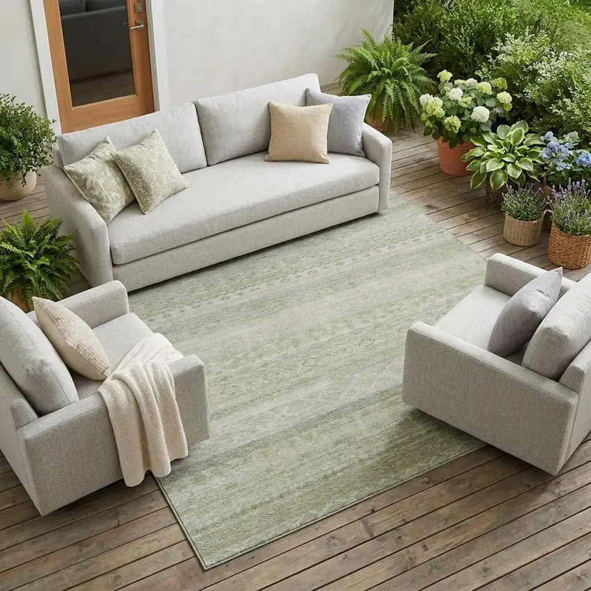 Beige And Brown Striped Washable Indoor Outdoor Area Rug Photo 1