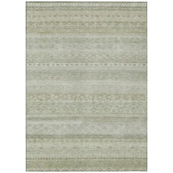 Beige And Brown Striped Washable Indoor Outdoor Area Rug Photo 2