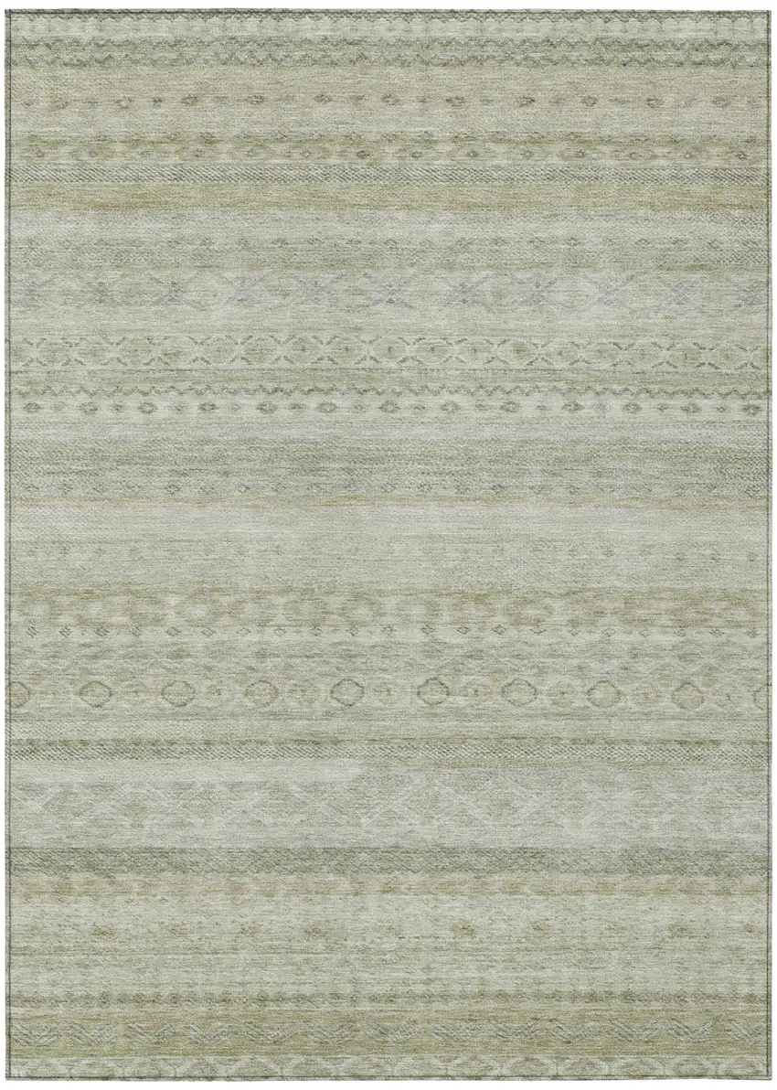 Beige And Brown Striped Washable Indoor Outdoor Area Rug Photo 2