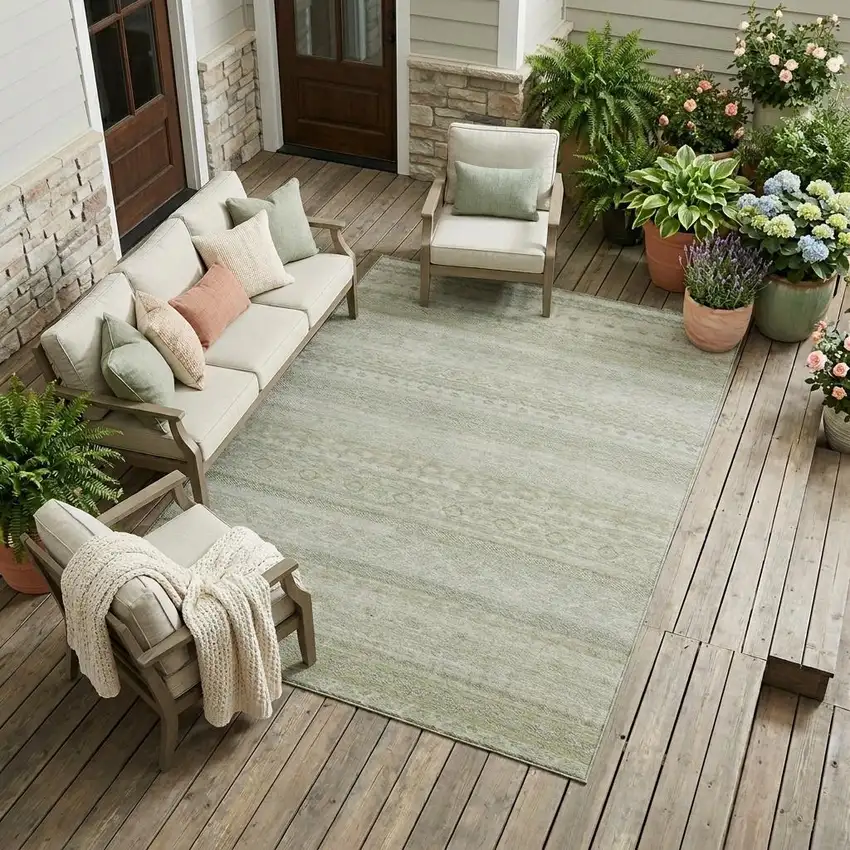 Beige And Brown Striped Washable Indoor Outdoor Area Rug Photo 1